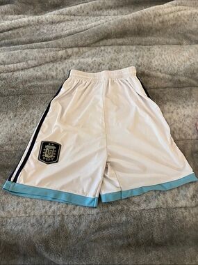 FA White Athletic Shorts with Light Blue Hem and Navy Stripe Argentina